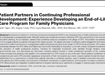 New Publication: Patient Partners in Continuing Medical Education